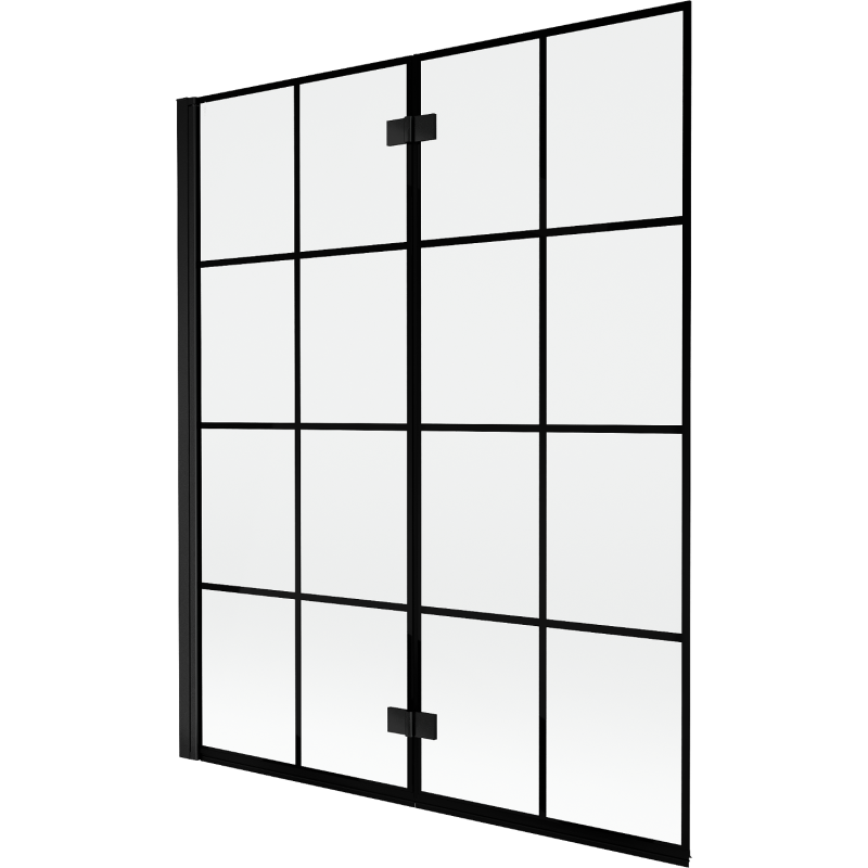 Mexen Mist Badewannenabtrennung 2-flügelig links 140 x 150 cm, schwarzes Gitter, schwarz - 8A9-140-002-70-77-L