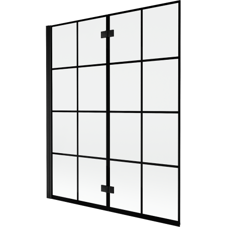 Mexen Mist Badewannenabtrennung 2-flügelig links 140 x 150 cm, schwarzes Gitter, schwarz - 8A9-140-002-70-77-L
