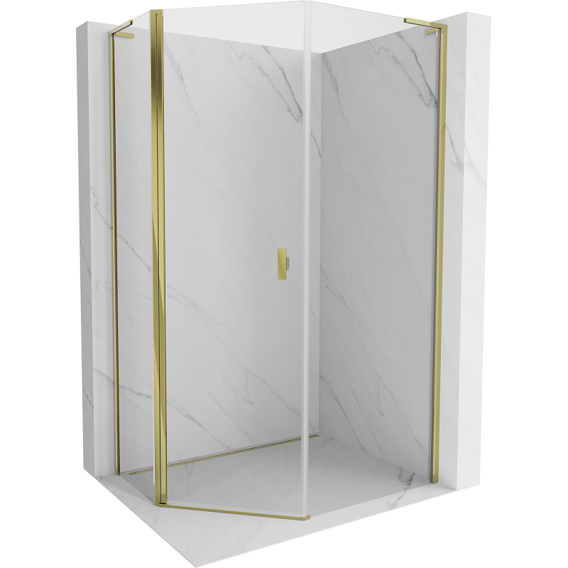 Mexen Mist L Fünfeck-Duschkabine asymmetrisch schwenkbar 80 x 90 cm, transparent, gold - 8A8L-080-090-50-00