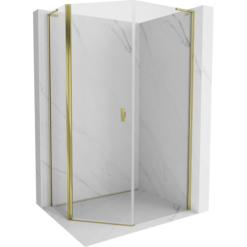 Mexen Mist L Fünfeckige asymmetrische Duschkabine mit Klapptür 80 x 90 cm, transparent, gold - 8A8L-080-090-50-00