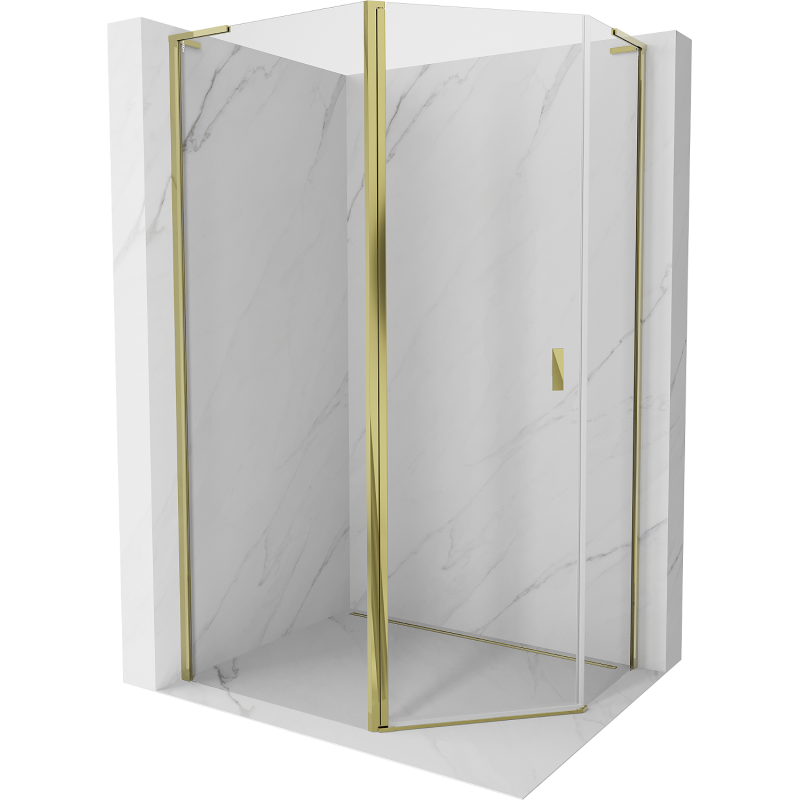 Mexen Mist L asymmetrische Fünfeck-Duschkabine, schwenkbar 100 x 90 cm, transparent, golden - 8A8L-100-090-50-00