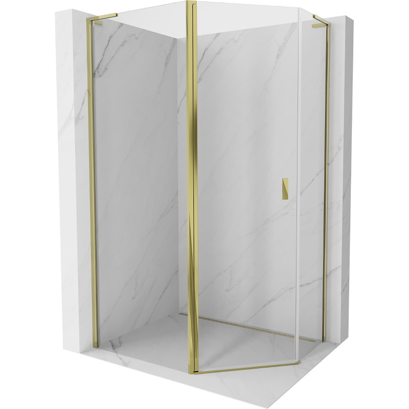 Mexen Mist L Asymmetrische fünfeckige Duschkabine mit Drehtür 100 x 90 cm, transparent, gold - 8A8L-100-090-50-00