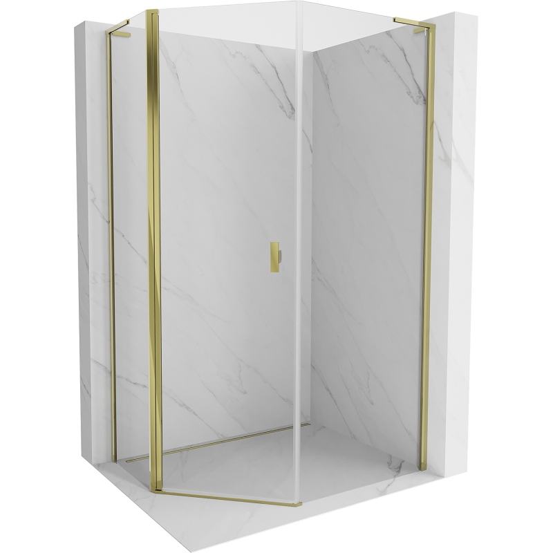 Mexen Mist L asymmetrische fünfeckige Duschkabine, schwenkbar 90 x 100 cm, transparent, gold - 8A8L-090-100-50-00