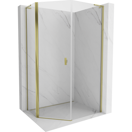 Mexen Mist L asymmetrische fünfeckige Duschkabine, schwenkbar 90 x 100 cm, transparent, gold - 8A8L-090-100-50-00