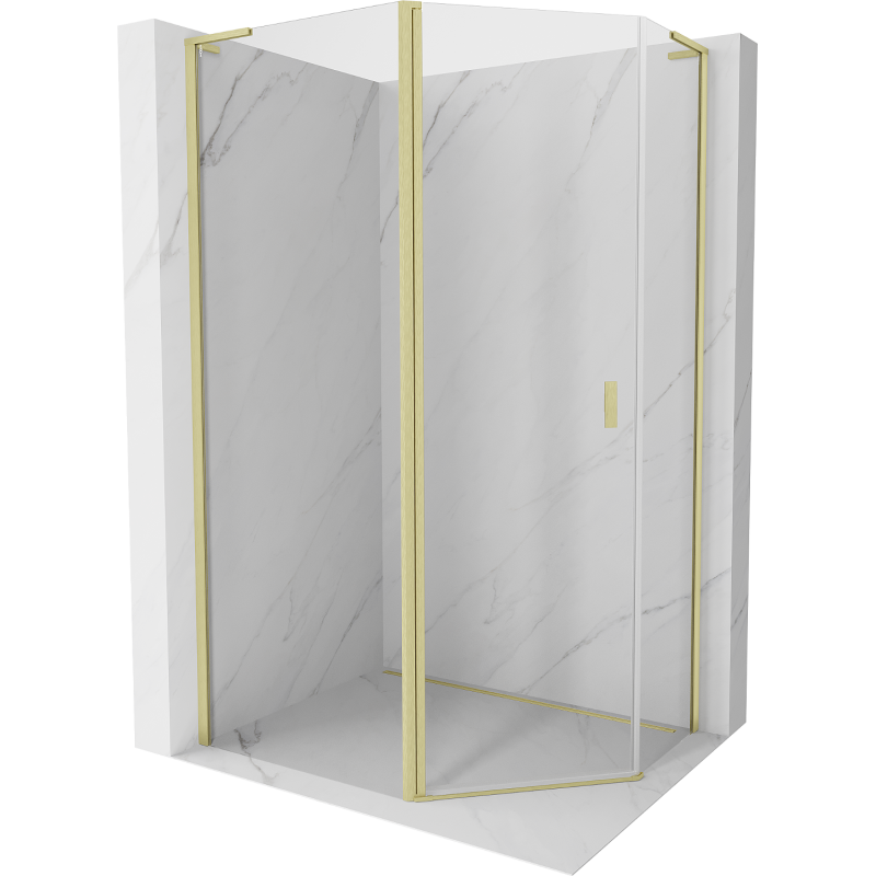 Mexen Mist L Fünfeck-Duschkabine asymmetrisch schwenkbar 90x80 cm, transparent, gold gebürstet - 8A8L-090-080-55-00