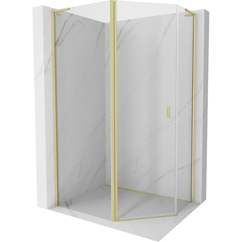 Mexen Mist L asymmetrische fünfeckige Duschkabine mit Schwingtür 100x80 cm, transparent, gebürstetes Gold