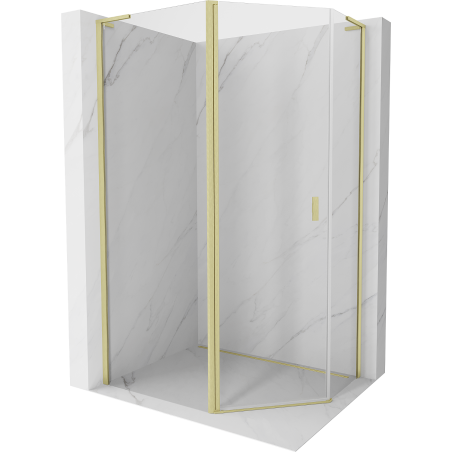 Mexen Mist L asymmetrische fünfeckige Duschkabine 100x80 cm, transparent, gebürstetes Gold - 8A8L-100-080-55-00