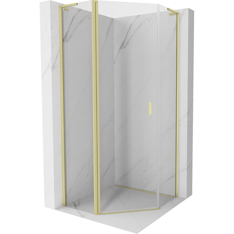 Mexen Mist L Fünfeck-Duschkabine mit Schwingtür 90 x 90 cm, transparent, gebürstetes Gold - 8A8L-090-090-55-00