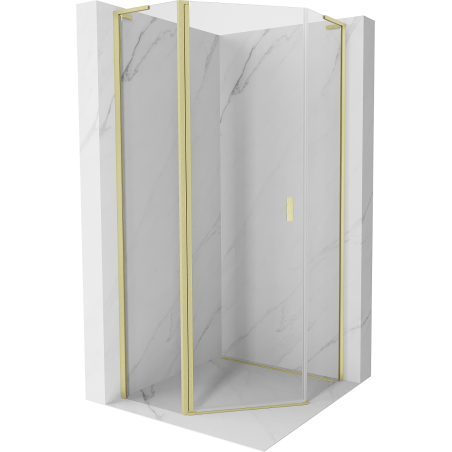 Mexen Mist L Fünfeck-Duschkabine mit Schwingtür 90 x 90 cm, transparent, gebürstetes Gold - 8A8L-090-090-55-00