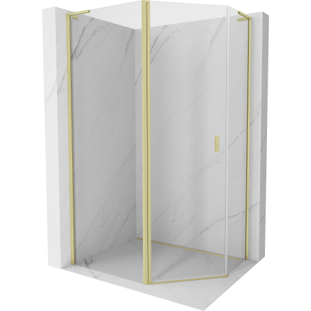Mexen Mist L fünfeckige asymmetrische Duschkabine mit Klapptür 100x90 cm, transparent, gebürstetes Gold - 8A8L-100-090-55-00