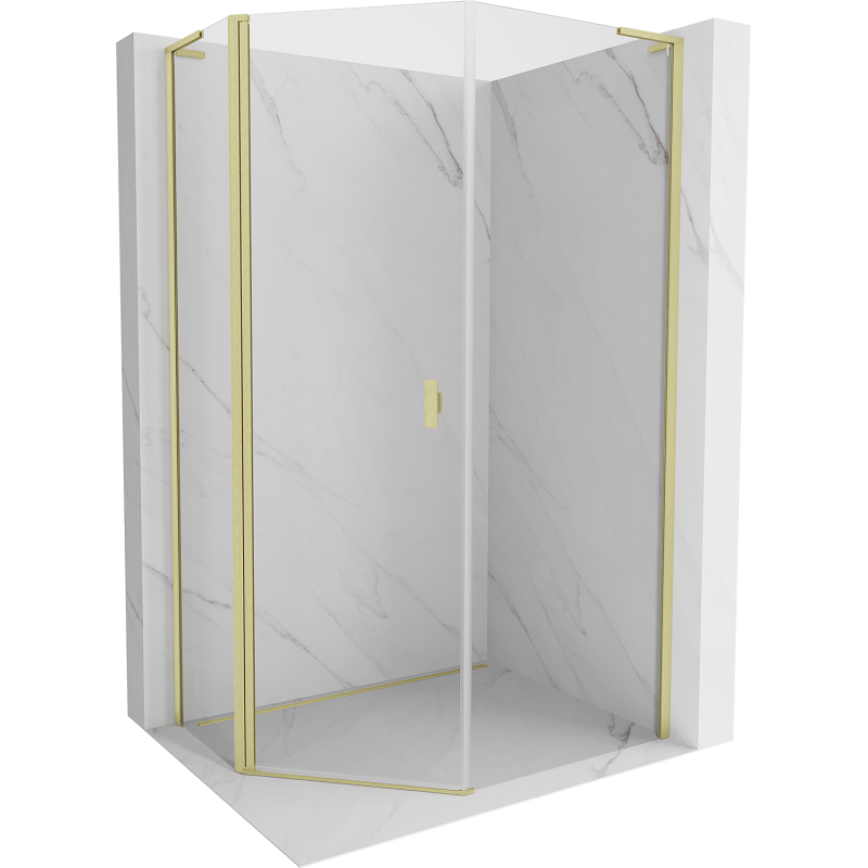Mexen Mist L Fünfeck-Duschkabine asymmetrisch Schwenktür 80x100 cm, transparent, gebürstetes Gold - 8A8L-080-100-55-00