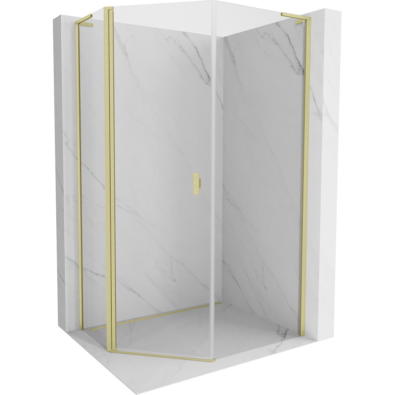 Mexen Mist L asymmetrische, fünfeckige Duschkabine mit Schwenktür 90x100 cm, transparent, gold gebürstet - 8A8L-090-100-55-00