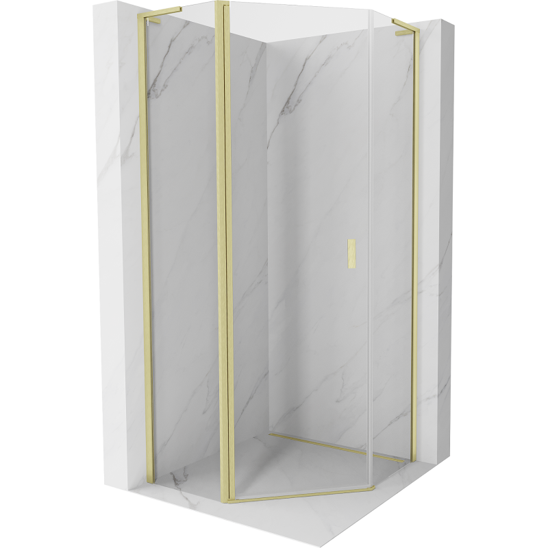 Mexen Mist L fünfeckige Duschkabine mit Schwenktür 100 x 100 cm, transparent, gebürstetes Gold - 8A8L-100-100-55-00
