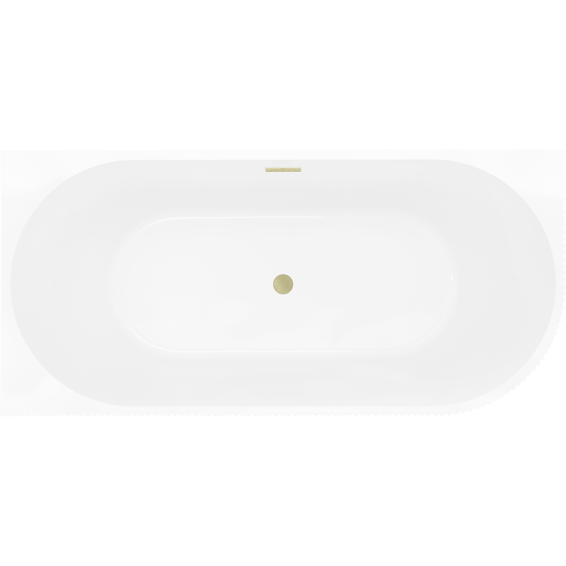 Mexen Silo freistehende Eckbadewanne links geriffelt 150 x 75 cm, weiß, Überlauf gold gebürstet - 52891507500L-55