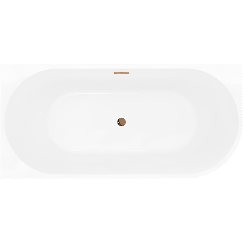 Mexen Silo freistehende Eckbadewanne links gerillt 150 x 75 cm, weiß, Überlauf Roségold - 52891507500L-60