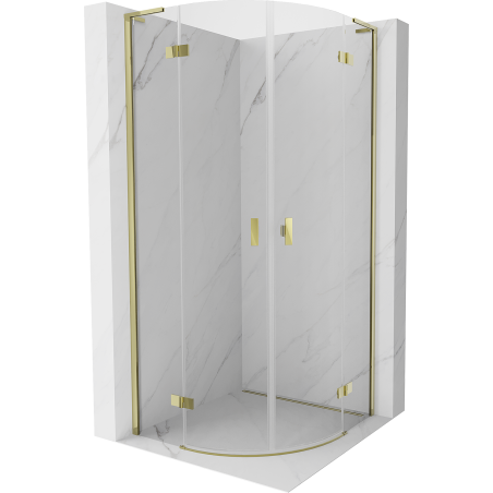 Mexen Mist L Duschkabine halbrund schwenkbar 90 x 90 cm, transparent, gold - 8A33L-090-090-50-00