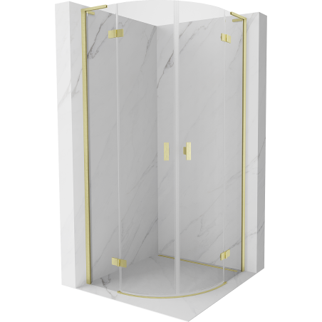 Mexen Mist L Duschkabine Halbrund Schwenktür 90 x 90 cm, transparent, gebürstetes Gold - 8A33L-090-090-55-00
