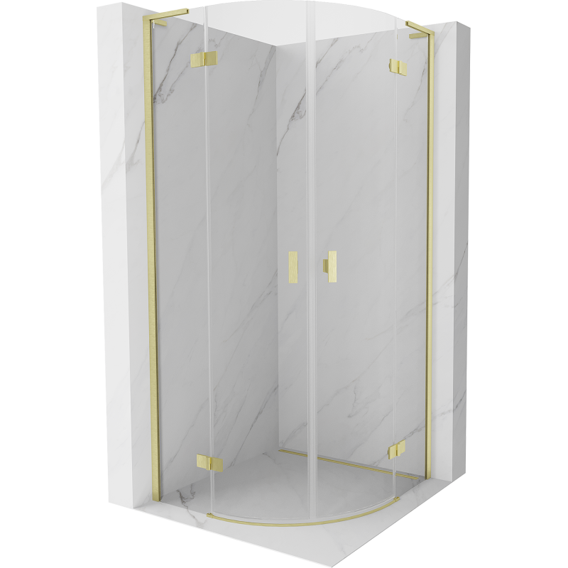 Mexen Mist L halbrunde Duschkabine klappbar 100 x 100 cm, transparent, gebürstetes Gold - 8A33L-100-100-55-00