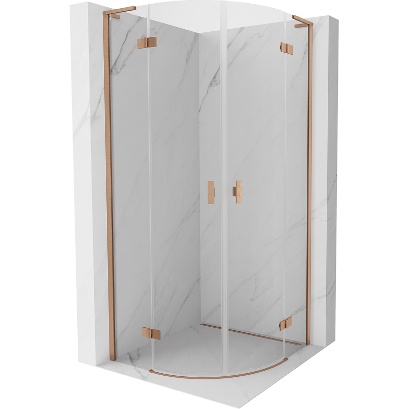 Mexen Mist L Duschkabine halbrund schwenkbar 100 x 100 cm, transparent, gebürstetes Kupfer - 8A33L-100-100-65-00