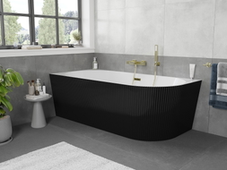 Mexen Silo freistehende Eckbadewanne links geriffelt 150 x 75 cm, weiß/schwarz, Überlauf gold- 52891507575L-50
