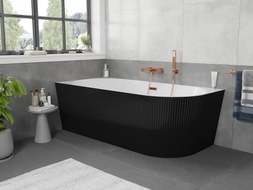 Mexen Silo freistehende Eckbadewanne links geriffelt 150 x 75 cm, weiß/schwarz, Überlauf Roségold - 52891507575L-60