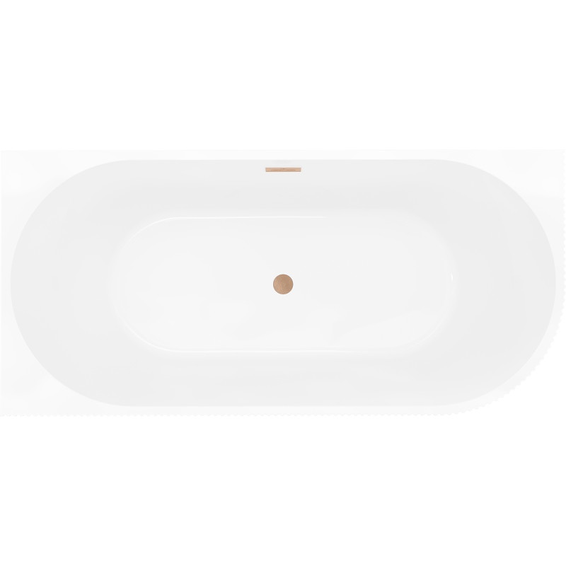 Mexen Silo freistehende Eckbadewanne links gerillt 150 x 75 cm, weiß/schwarz, Überlauf gebürstetes Kupfer - 52891507575L-65