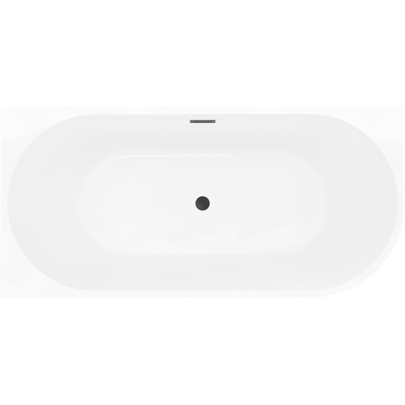 Mexen Silo freistehende Eckbadewanne links geriffelt 150 x 75 cm, weiß/schwarz, Überlauf schwarz - 52891507575L-70