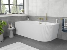 Mexen Silo freistehende Eckbadewanne links geriffelt 170 x 80 cm, weiß, Überlauf gold - 52891708000L-50