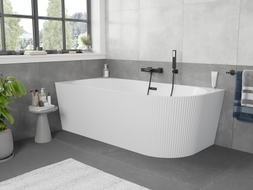 Mexen Silo freistehende Eckbadewanne, geriffelt, links 170 x 80 cm, weiß, Überlauf schwarz - 52891708000L-70