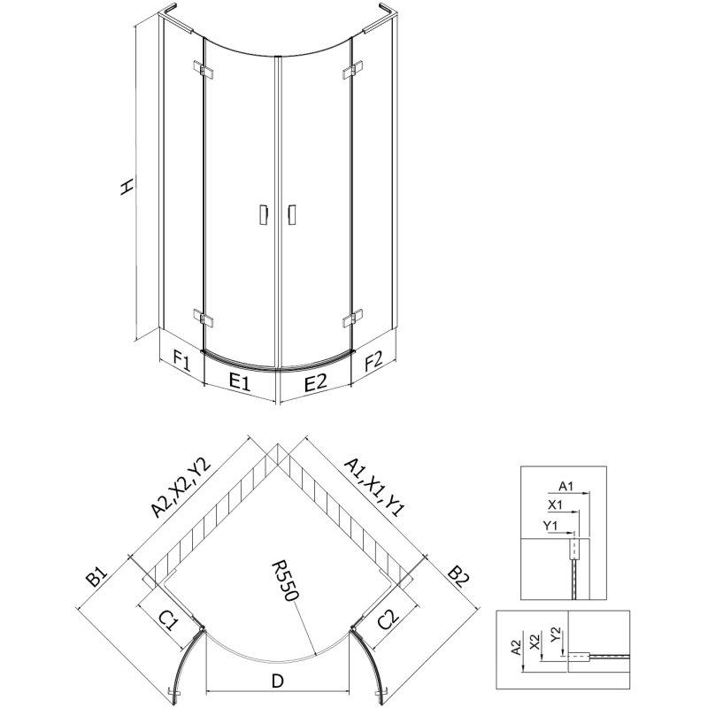 Mexen Mist L Viertelkreis-Duschkabine schwenkbar 90 x 90 cm, transparent, Chrom - 8A33L-090-090-01-00