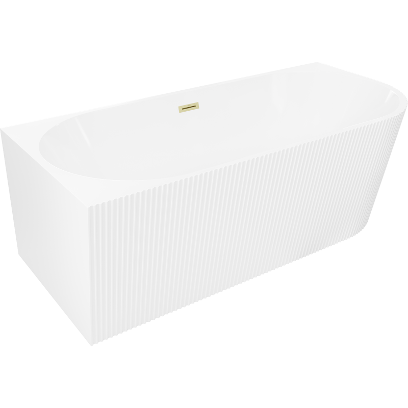 Mexen Silo freistehende Eckbadewanne links geriffelt 150 x 75 cm, weiß, Überlauf gold gebürstet - 52891507500L-55