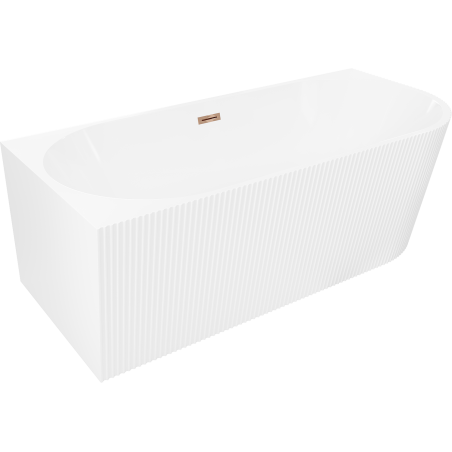 Mexen Silo freistehende Eckbadewanne links gerillt 150 x 75 cm, weiß, Überlauf Roségold - 52891507500L-60