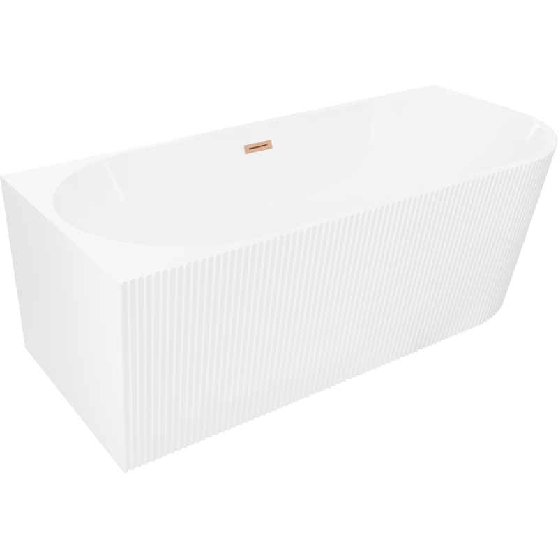 Mexen Silo freistehende Eckbadewanne links geriffelt 150 x 75 cm, weiß, Überlauf gebürstetes Kupfer - 52891507500L-65