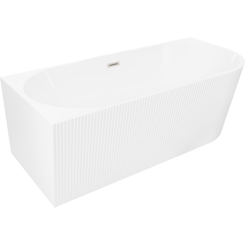 Mexen Silo freistehende Eckbadewanne links geriffelt 150 x 75 cm, weiß, Überlauf gebürsteter Nickel - 52891507500L-97