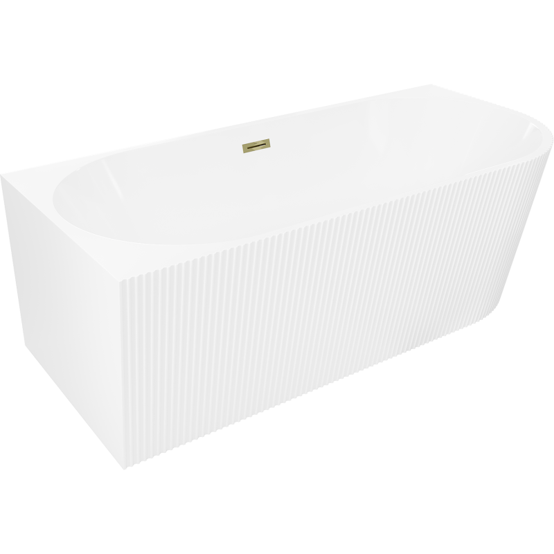 Mexen Silo freistehende Eckbadewanne links geriffelt 170 x 80 cm, weiß, Überlauf gold - 52891708000L-50