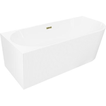 Mexen Silo freistehende Eckbadewanne links geriffelt 170 x 80 cm, weiß, Überlauf gold - 52891708000L-50