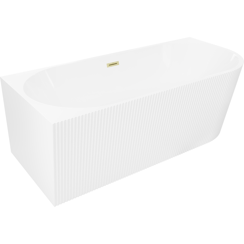 Mexen Silo freistehende Eckbadewanne links geriffelt 170 x 80 cm, weiß, Überlauf gold gebürstet - 52891708000L-55