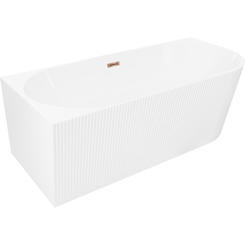 Mexen Silo freistehende Eckbadewanne links geriffelt 170 x 80 cm, weiß, Überlauf Roségold - 52891708000L-60
