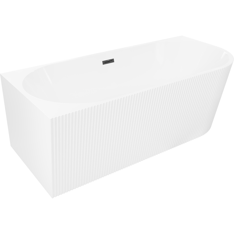 Mexen Silo freistehende Eckbadewanne, geriffelt, links 170 x 80 cm, weiß, Überlauf schwarz - 52891708000L-70