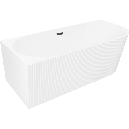Mexen Silo freistehende Eckbadewanne, geriffelt, links 170 x 80 cm, weiß, Überlauf schwarz - 52891708000L-70