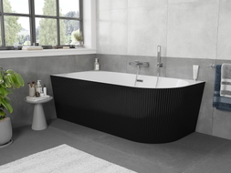 Mexen Silo freistehende Eckbadewanne links geriffelt 170 x 80 cm, weiß/schwarz, Überlauf Chrom - 52891708075L-01
