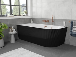 Mexen Silo freistehende, linke Eckbadewanne, gerillt 170 x 80 cm, weiß/schwarz, Überlauf gebürstetes Kupfer - 52891708075L-65