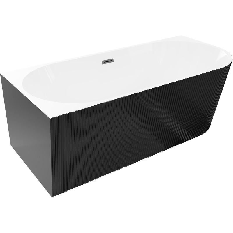 Mexen Silo freistehende Eckbadewanne links gerillt 170 x 80 cm, weiß/schwarz, Überlauf gun gray gebürstet - 52891708075L-66