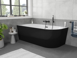 Mexen Silo frei stehende Eckbadewanne links geriffelt 170 x 80 cm, weiß/schwarz, Überlauf schwarz - 52891708075L-70
