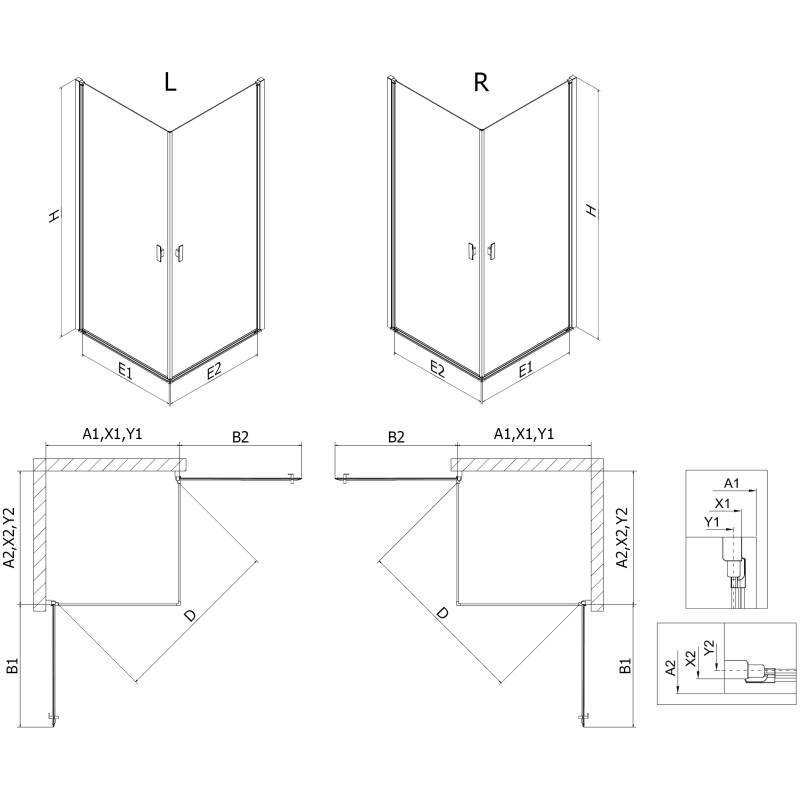 Mexen Mist-B Duo-Duschkabine schwenkbar 95 x 90 cm, transparent, Chrom - 8A2-095-090-01-00