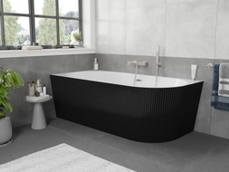 Mexen Silo freistehende Eckbadewanne links geriffelt 170 x 80 cm, weiß/schwarz, Überlauf gebürsteter Nickel - 52891708075L-97