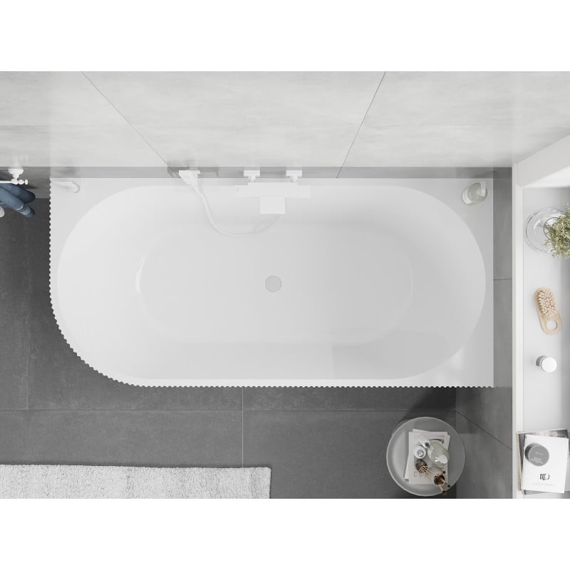 Mexen Silo Freistehende Eckbadewanne rechts geriffelt 150 x 75 cm, weiß, Überlauf weiß - 52891507500P-20