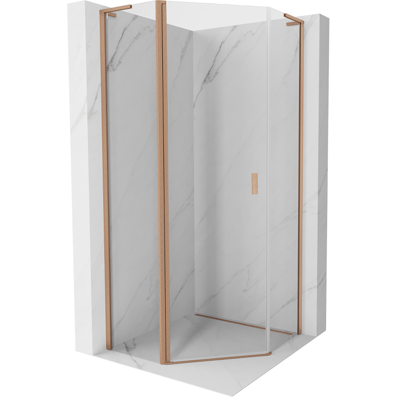 Mexen Mist L fünfeckige Duschkabine zum Schwenken 80 x 80 cm, transparent, gebürstetes Kupfer - 8A8L-080-080-65-00