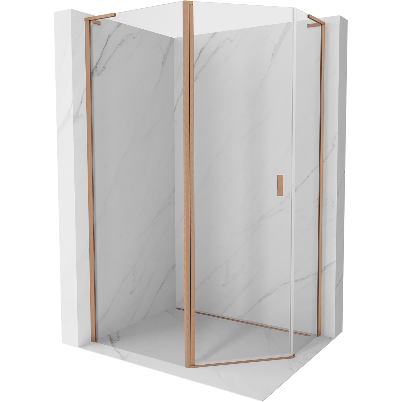Mexen Mist L fünfeckige asymmetrische Pendelduschkabine 100x80 cm, transparent, gebürstetes Kupfer - 8A8L-100-080-65-00