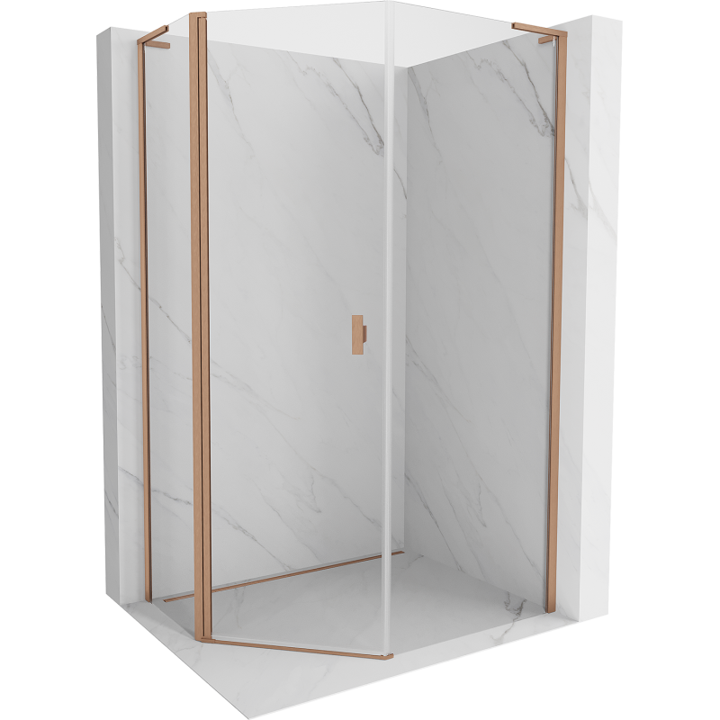Mexen Mist L Fünfeckige asymmetrische Duschkabine 80x90 cm, transparent, gebürstetes Kupfer - 8A8L-080-090-65-00